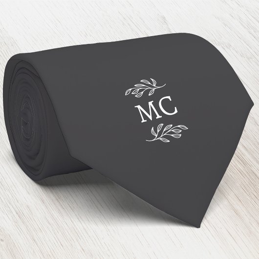 Monogram Initiaal Wapen Botanisch blad Donkergrijs Stropdas