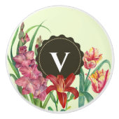Monogram Initiaal Warm Kleur Floral Illustratie Keramische Knop (Voorkant)