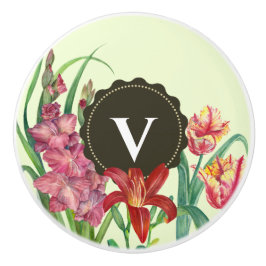 Monogram Initiaal Warm Kleur Floral Illustratie Keramische Knop