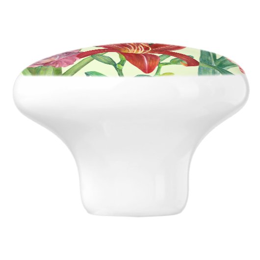 Monogram Initiaal Warm Kleur Floral Illustratie Keramische Knop (Zijkant)