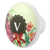 Monogram Initiaal Warm Kleur Floral Illustratie Keramische Knop (Rechts)