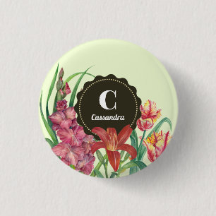 Monogram Initiaal Warm Kleur Floral Spring Blooms Ronde Button 3,2 Cm