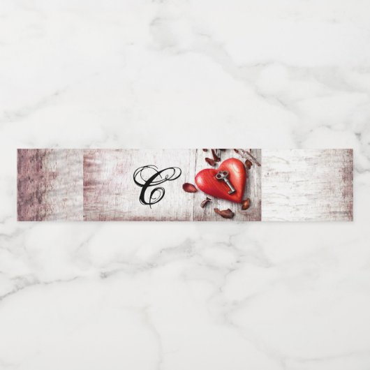 Monogram Initiaal Waterfles Etiket Land Hout K (Enkel label)