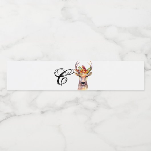 Monogram Initiaal Waterfles Label boho hert Buck Waterfles Etiket (Enkel label)