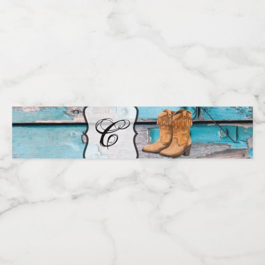 Monogram Initiaal Waterflesetiket Blauwe Houten Sc Waterfles Etiket (Enkel label)