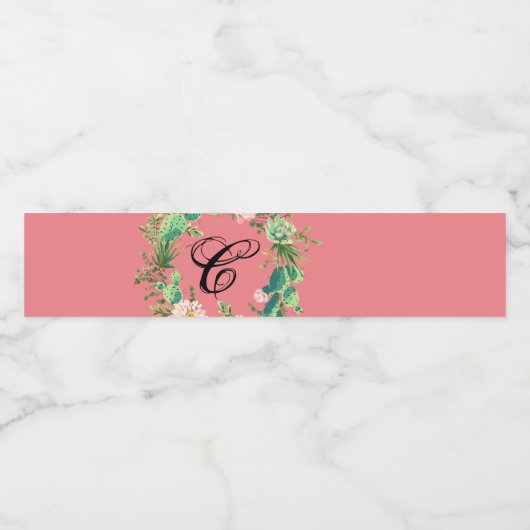 Monogram Initiaal Waterflesetiket Bohemian Cactu Waterfles Etiket (Enkel label)