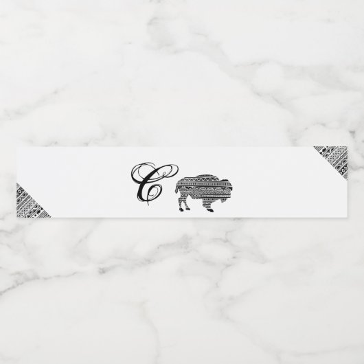 Monogram Initiaal Waterflesetiket Boho Buffalo T Waterfles Etiket (Enkel label)