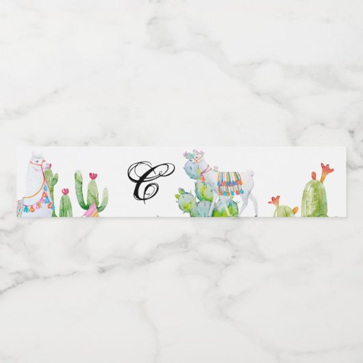 Monogram Initiaal Waterflesetiket Boho Llama Boh Waterfles Etiket (Enkel label)