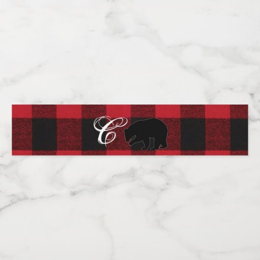 Monogram Initiaal Waterflesetiket Rode buffel Waterfles Etiket (Enkel label)