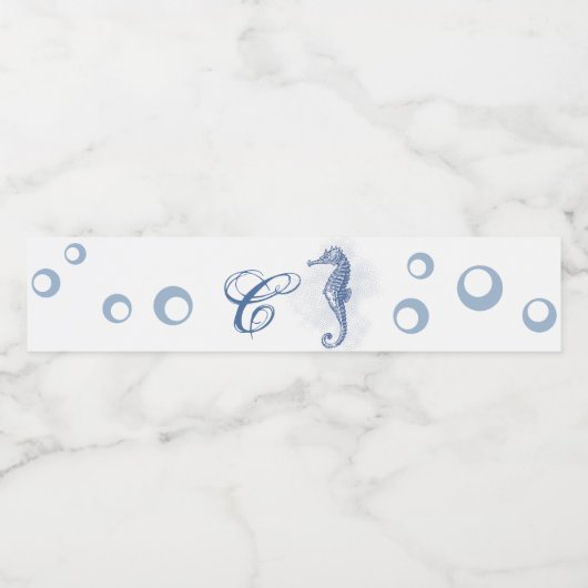 Monogram Initiaal Waterflesetiket Seahorse Zee Waterfles Etiket (Enkel label)
