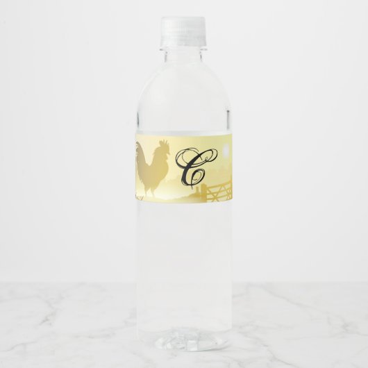 Monogram Initiaal Waterflesetiket Sunny Morning Waterfles Etiket (Voorkant)