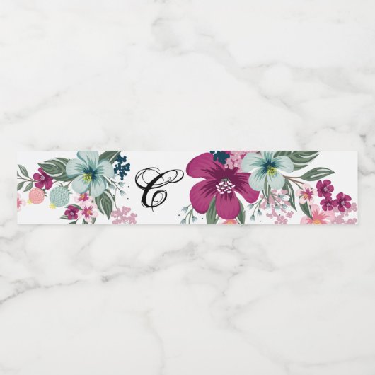 Monogram Initiaal Waterflesetiket Tropische bloem Waterfles Etiket (Enkel label)