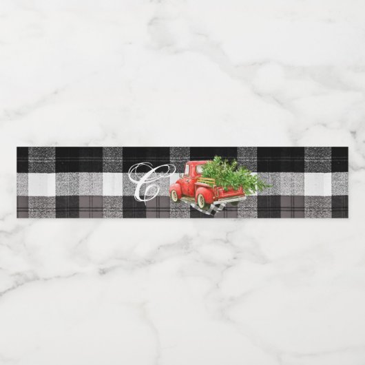 Monogram Initiaal Waterflesetiket XMAS Truck Baf Waterfles Etiket (Enkel label)