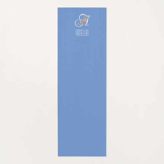Monogram initiaal waterverf bloem blauw yogamat (Voorkant)