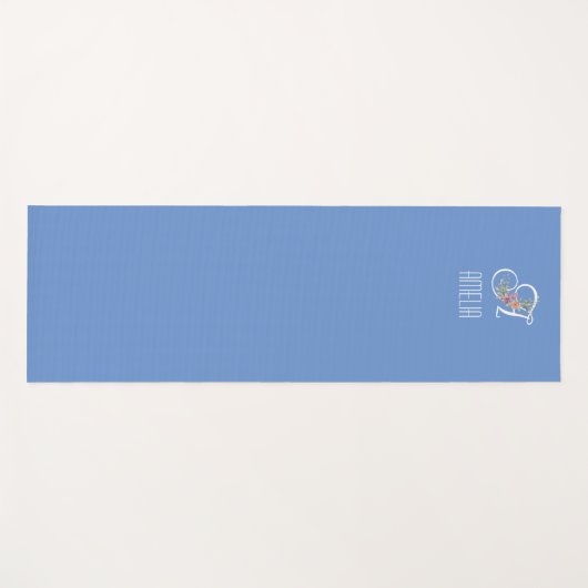 Monogram initiaal waterverf bloem blauw yogamat (Voorkant (horizontaal))