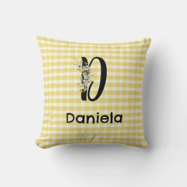 Monogram initiaal waterverf bloem gingham patroon kussen