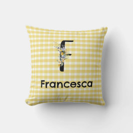 Monogram initiaal waterverf bloem gingham patroon kussen