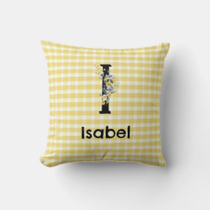 Monogram initiaal waterverf bloem gingham patroon kussen