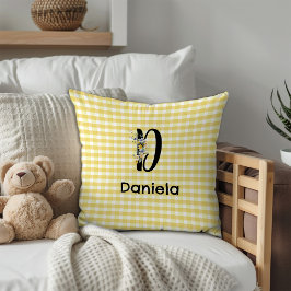 Monogram initiaal waterverf bloem gingham patroon kussen