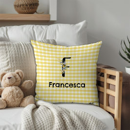 Monogram initiaal waterverf bloem gingham patroon kussen