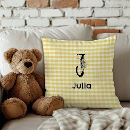 Monogram initiaal waterverf bloem gingham patroon kussen