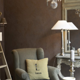 Monogram initiaal waterverf bloem gingham patroon kussen