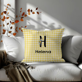 Monogram initiaal waterverf bloem gingham patroon kussen