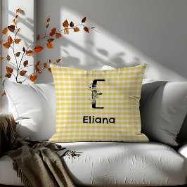 Monogram initiaal waterverf bloem gingham patroon kussen