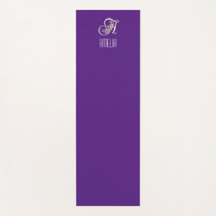 Monogram initiaal waterverf bloem paars yogamat