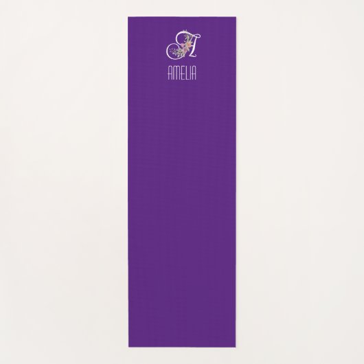 Monogram initiaal waterverf bloem paars yogamat (Voorkant)