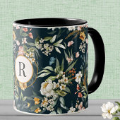 Monogram Initiaal,  Waterverf Bloemen Combo Mok