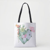 Monogram Initiaal  Waterverf Bloemen Groen Tote Bag (Voorkant)