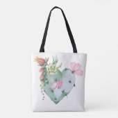 Monogram Initiaal  Waterverf Bloemen Groen Tote Bag (Achterkant)