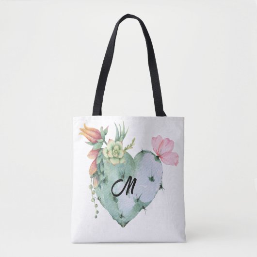 Monogram Initiaal  Waterverf Bloemen Groen Tote Bag (Voorkant)