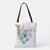 Monogram Initiaal  Waterverf Bloemen Groen Tote Bag (Achterkant)