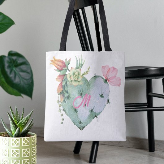 Monogram Initiaal  Waterverf Bloemen Groen Tote Bag