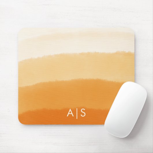 Monogram Initiaal Waterverf Pompoen Oranje Ombre Muismat (Met muis)