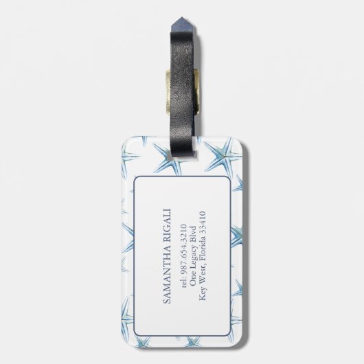 Monogram Initiaal Waterverf zeester Bagagelabel (Achterkant verticaal)