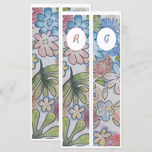 Monogram Initiaal Whimsical Floral Twee Bladwijzer (Voorkant / Achterkant)