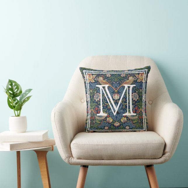 Monogram Initiaal William Morris Strawberry Thief Kussen (Stoel)