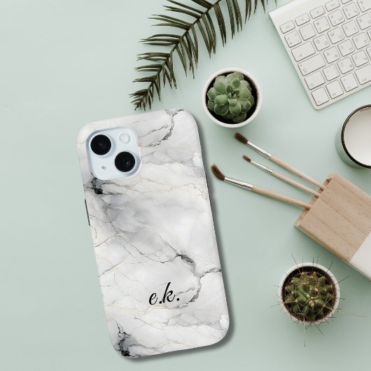 Monogram Initiaal wit grijs zwart goud marmer Case-Mate iPhone Case