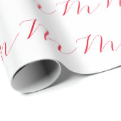 Monogram Initiaal Wit Rood Unieke Minimalist Cadeaupapier (Rol Hoek)