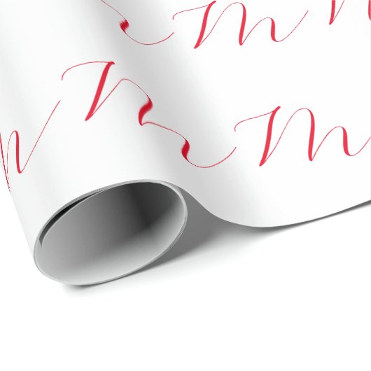 Monogram Initiaal Wit Rood Unieke Minimalist Cadeaupapier (Rol Hoek)