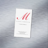 Monogram Initiaal Wit Rood Unieke Minimalist Magnetisch Visitekaartje (Voorbeeld)