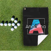Monogram initiaal wit zwart letter Een golfhanddoe Golfhanddoek