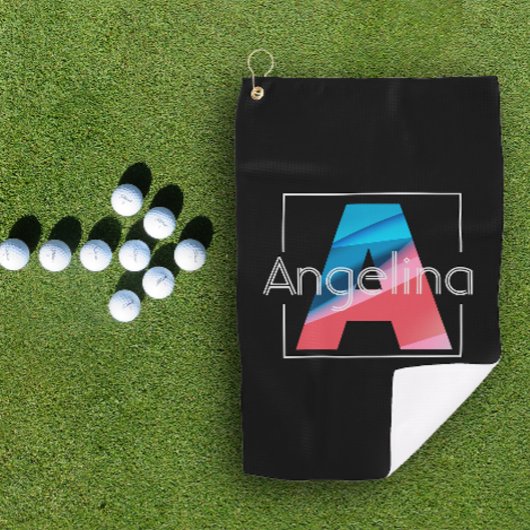 Monogram initiaal wit zwart letter Een golfhanddoe Golfhanddoek