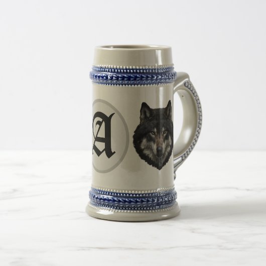 Monogram Initiaal Wolf Beer Stein Gift Mok (Voorkant rechts)
