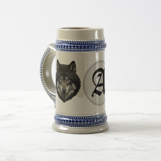 Monogram Initiaal Wolf Beer Stein Gift Mok (Voorkant links)