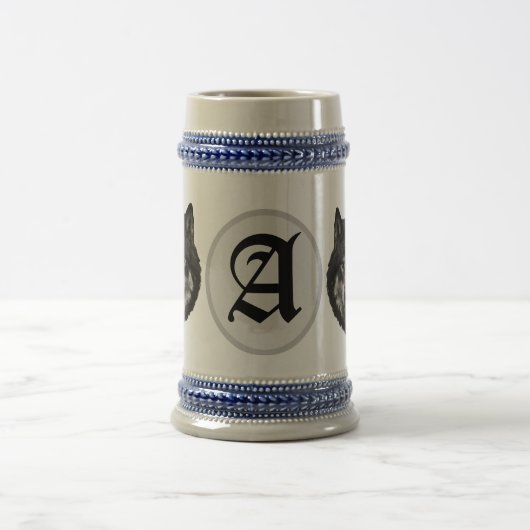Monogram Initiaal Wolf Beer Stein Gift Mok (Center)