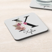 Monogram Initiaal X roze Boho Floral Bier Onderzetter (Linkerzijde)